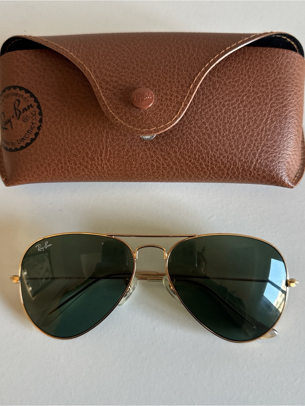 Ray-Ban Gold Frame Sunglasses with Green Lenses